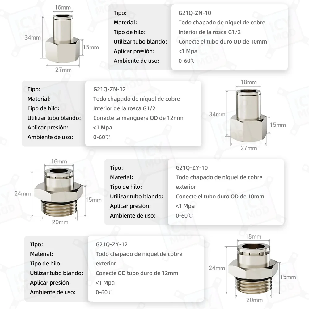 FREEZEMOD radiador de compresión de tubo duro, tanque de agua, ajuste giratorio G1/2, llave hexagonal interna y externa, posición G21Q - imagen 3