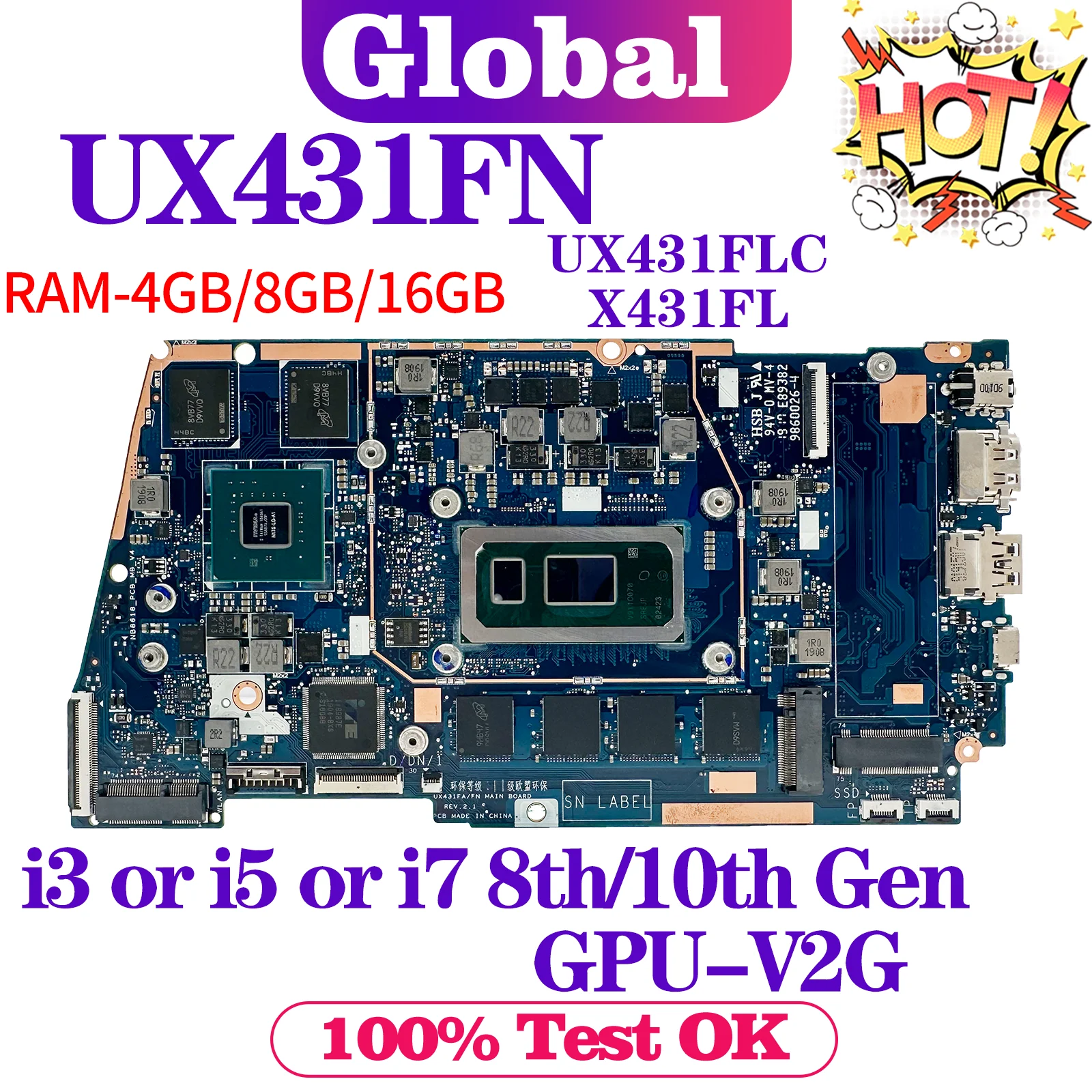 Placa base KEFU UX431FN para ASUS X431FL X431FLC UX431FL UX431FLC BX431FN RX431FN K431F V431F S431F X431F placa base para ordenador portátil