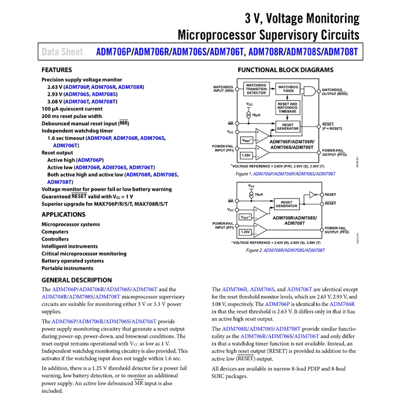 5 uds ADM706SARZ-REEL ADM706SAR ADM706 SOP-8 microprocesador de monitoreo de voltaje circuito de monitoreo IC chip - imagen 2