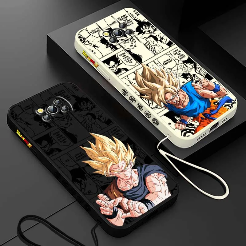 D-Dragon Ball Comic Goku Cool Cover para Xiaomi Poco X6 X5 X4 X3 M6 M5 M3 F6 F5 F4 F3 GT Pro 5G funda de teléfono con cuerda izquierda líquida