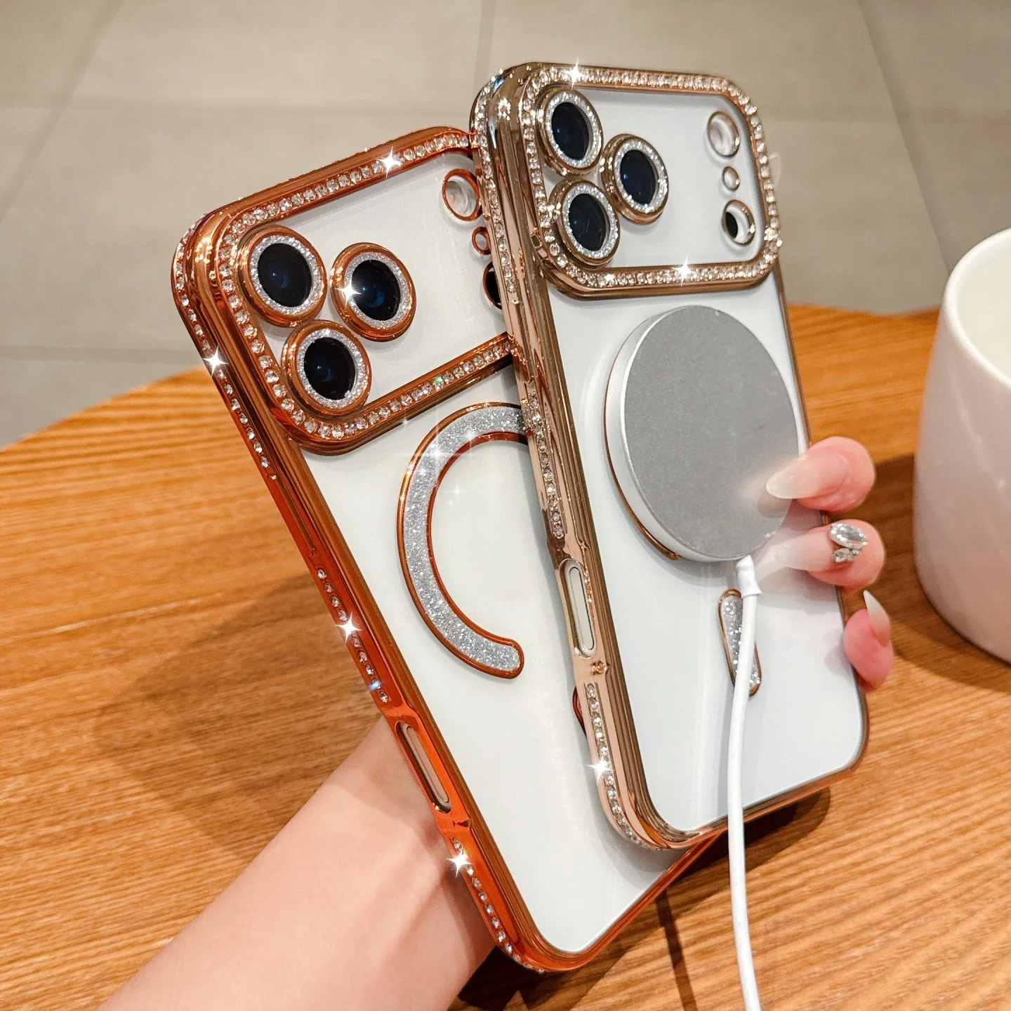 Funda magnética para iPhone 17 Pro Max 17 Air 17Pro, cubierta chapada en Flash Diamond, carcasa transparente suave para cámara completa Mag-safe - imagen 4