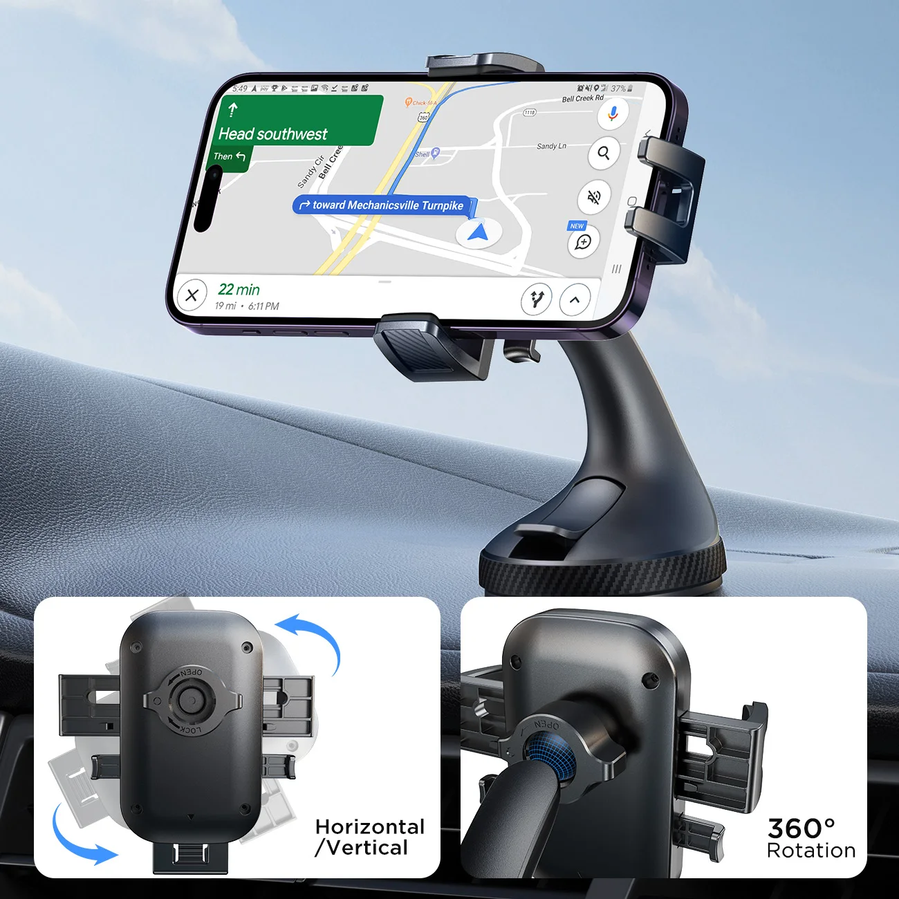 Joyroom Soporte para teléfono para coche, fuerte succión, manos libres, soportes universales para teléfono móvil para salpicadero/parabrisas 360 ° rotación - imagen 4