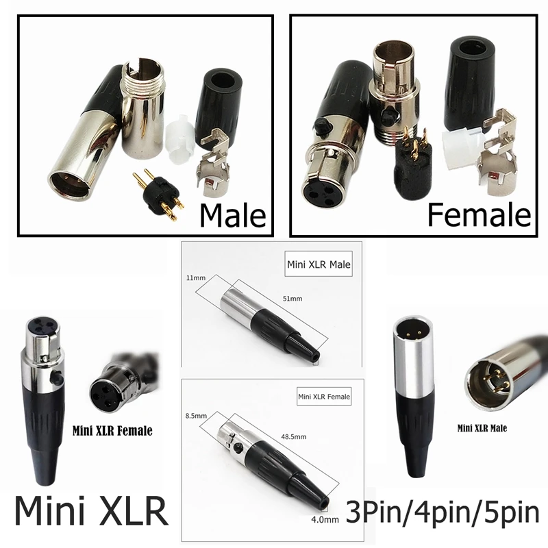 Conector XLR 3/4/5 pines para micrófono - Adaptador de audio hembra
