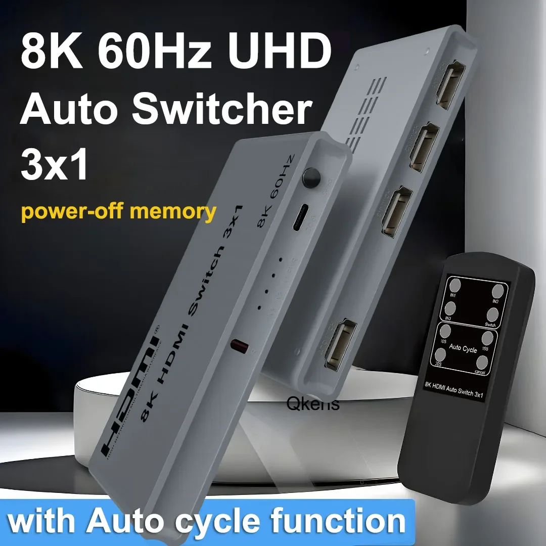 8K 60Hz 3x1 Auto Switch Cycle Display HDMI 2.1 4K144Hz 3 en 1 salida HDMI Switcher Video Converter con función de memoria de apagado - imagen 3