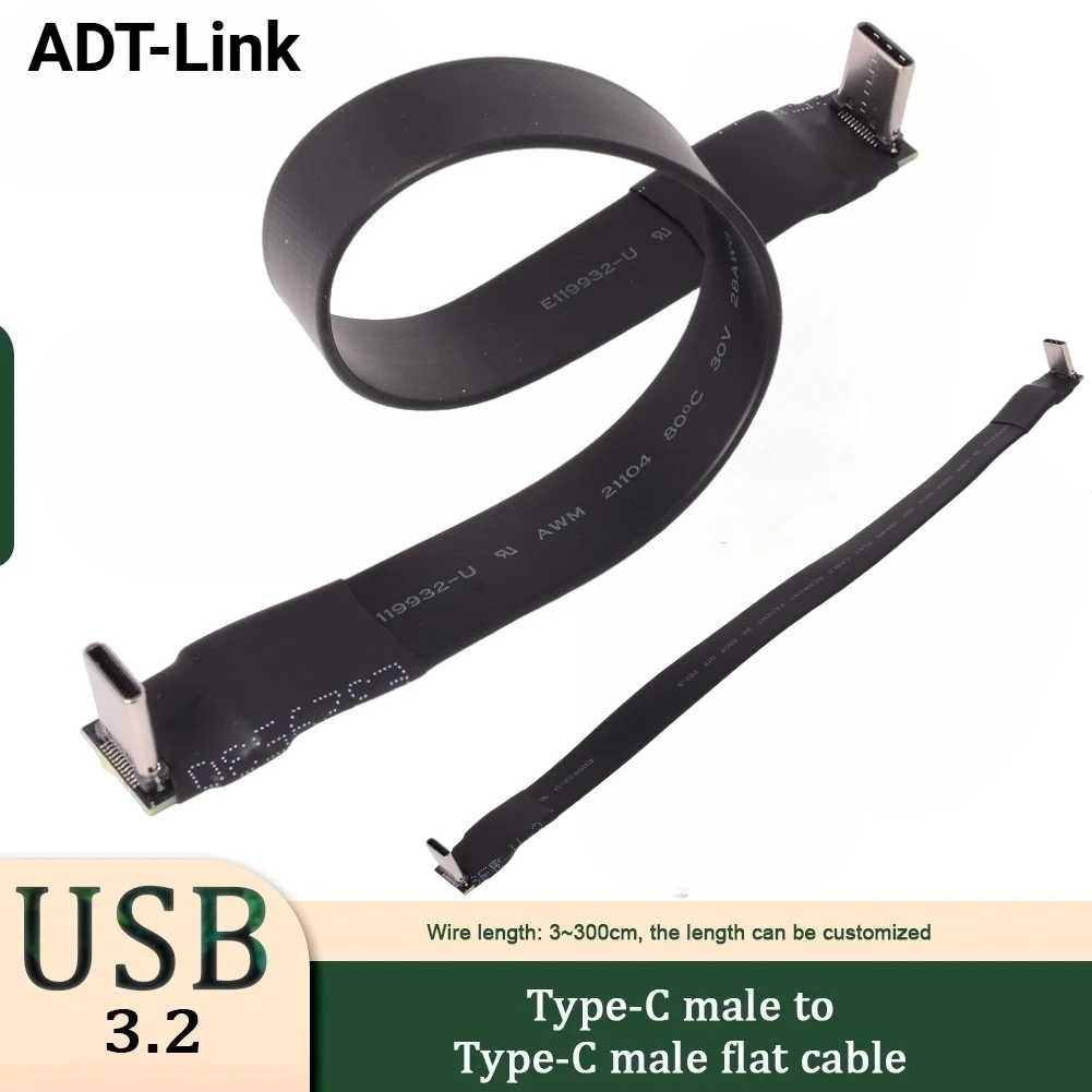 Cable plano USB 3,2 tipo C Gen2x2, 20G, plegable, ángulo de 90, extensor USB C 3,2, carga de datos, Cable aéreo FPC FPV para teléfono y tableta 3A - imagen 2