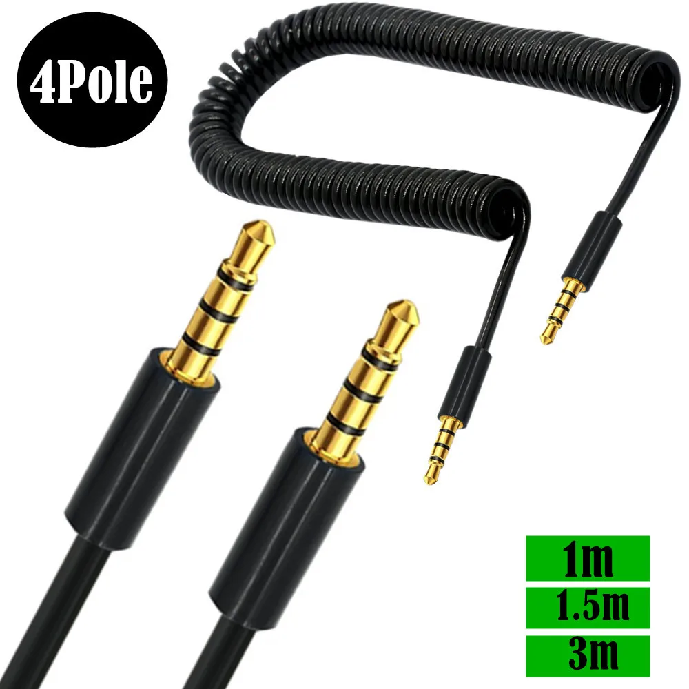 Conector de extensión 3,5mm 4 3 polos TRRS a TRRS macho a hembra auriculares Audio estéreo AUX Cable en espiral con resorte