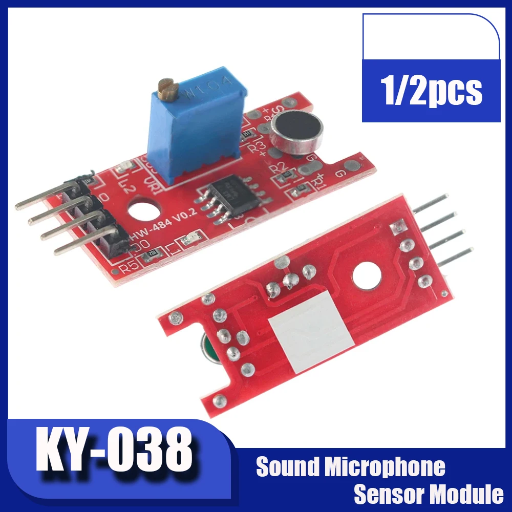 Módulo de Sensor de sonido de micrófono KY-038, salida analógica Arduino, placa de detección de voz, Control de ruido, electrónica DIY, 1/2 Uds.