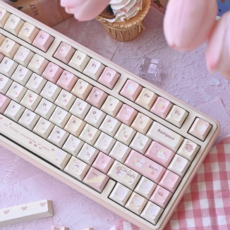 Teclas de cereza rosa, Material Pbt con tema de Karami fresco, teclas de teclado mecánico personalizadas, 137 teclas para Aulaf75/F99 - imagen 3