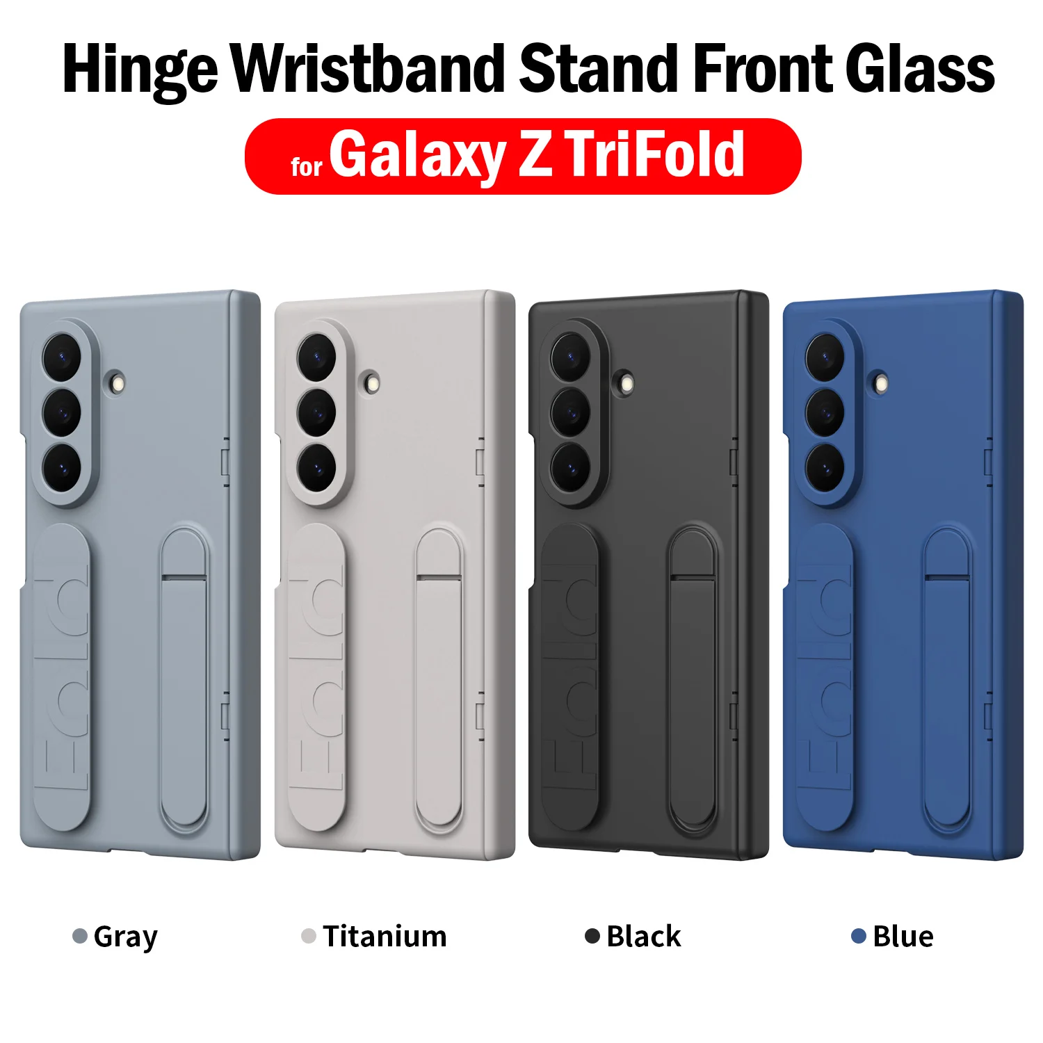 Funda con bisagra de soporte plegable para pulsera, Funda para Samsung Galaxy Z Tri Fold Z TriFold, lente frontal de cristal, protección de cubierta de plástico para PC