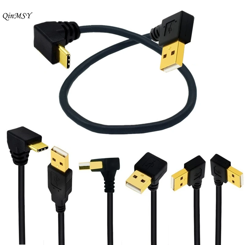 25cm USB 2,0 A macho 90 grados arriba abajo codo en ángulo izquierdo derecho a USB 3,1 tipo C codo macho convertidor sincronización de datos Cable de carga