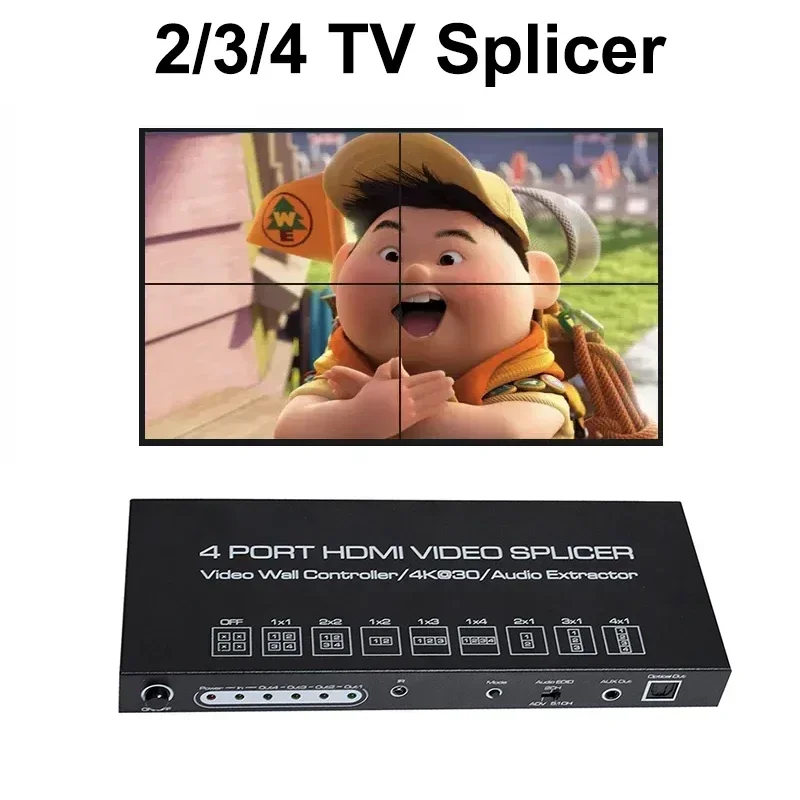 Controlador de pared de vídeo 4K 2x2, procesador de empalme de pantalla múltiple 2, 3, 4, caja empalmadora de TV, empalmador de vídeo HDMI de 4 puertos con Extractor de Audio - imagen 3