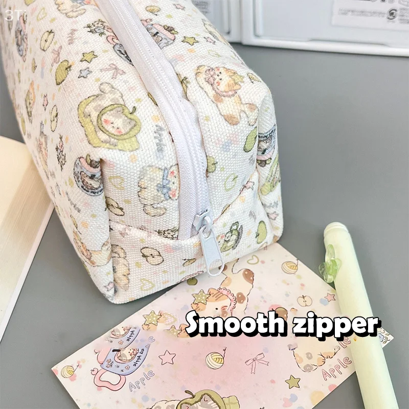 Estuche para lápices con estampado de gato bonito, bolsa para lápices con gatito de dibujos animados, bolsas de maquillaje, bolsa de almacenamiento de papelería de gran capacidad, suministros escolares para estudiantes - imagen 3