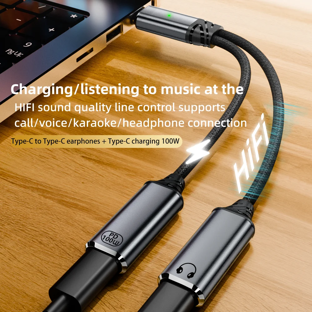 Adaptador de cargador y auriculares USB C 2 en 1 USB C a conector de audio auxiliar con cable Dongle de carga rápida PD 100W para Galaxy S23 - imagen 4