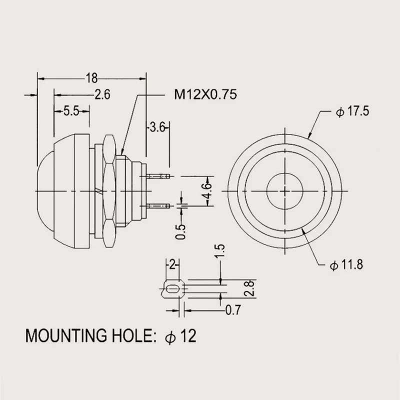 5/20/100 Uds 12mm interruptor de botón momentáneo ON OFF PBS-33B Mini interruptor redondo de reinicio automático con cable 2Pin 1A DC12V - imagen 5