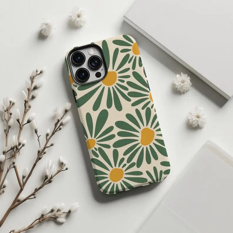 Funda de teléfono Retro Daisy Floral de verano a la moda para iPhone 16 15 14 13 12 11 Pro Max XS XR XSMax 6 7 8 Plus cubierta dura HD brillante para PC