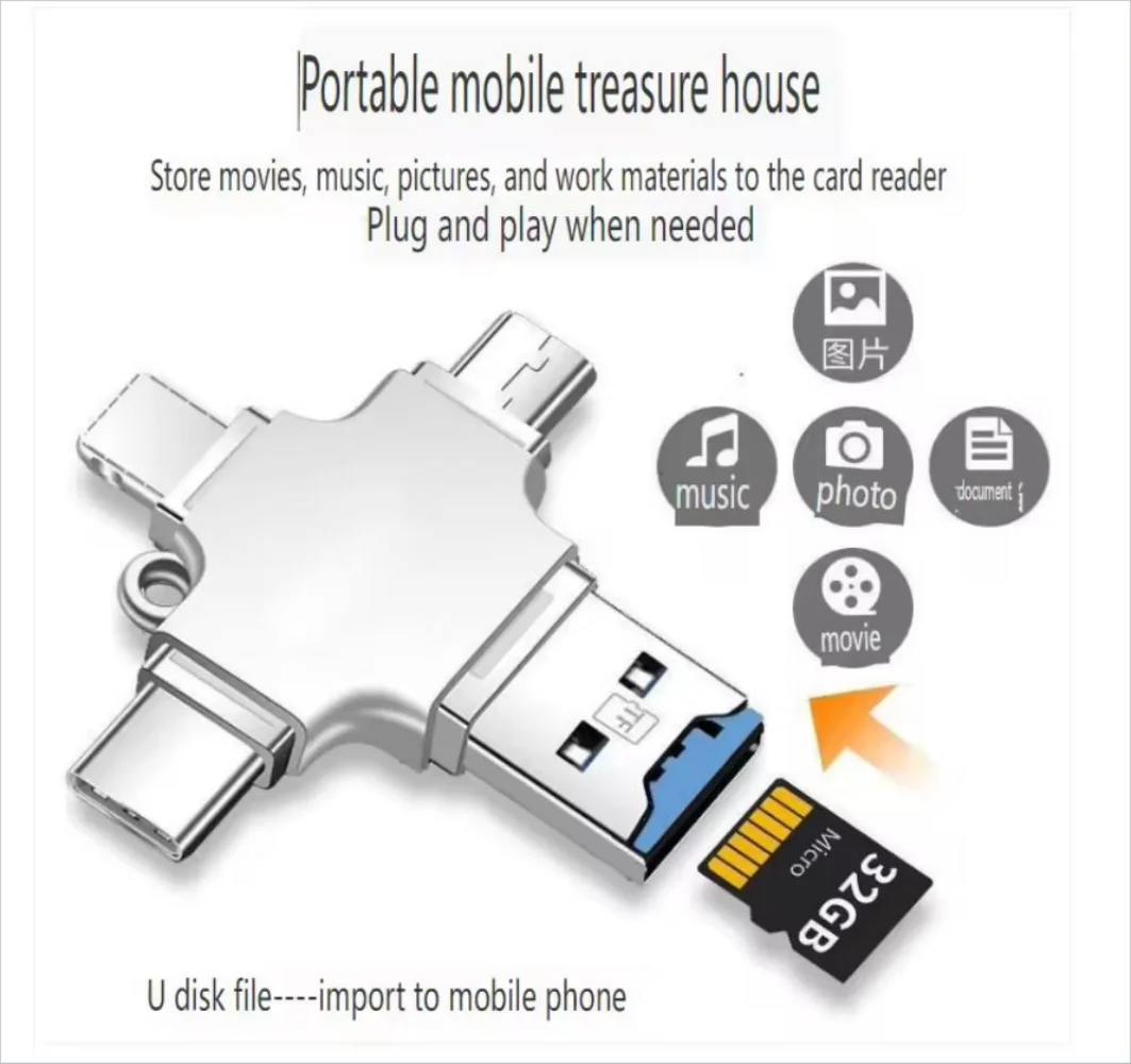 Lector de tarjetas de memoria Micro SD 4 en 1 para IPhone, Ipad, Android, Mac, PC, cámara tipo C, iluminación Usb C, lector portátil Android - imagen 5