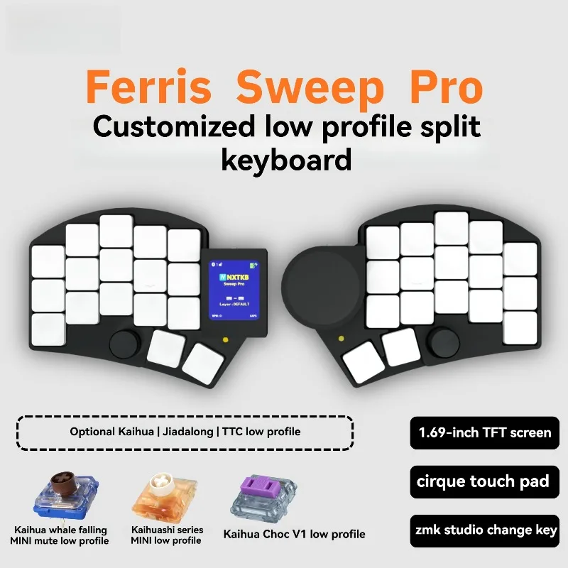 Teclado Ferris Sweep Pro Split, teclado inalámbrico personalizado de 34 teclas, Trackpad de perfil bajo, teclados mecánicos para juegos y oficina