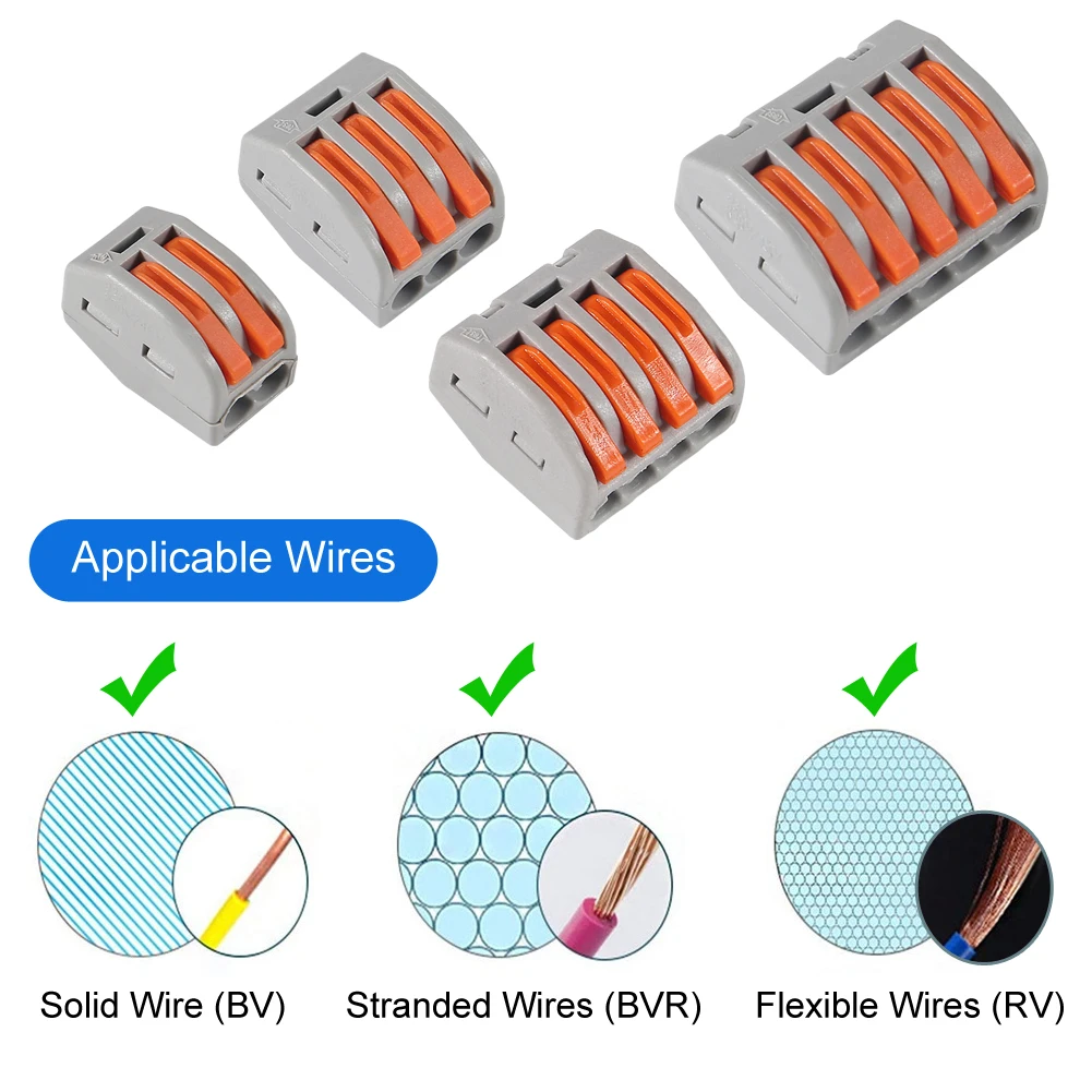 Conector de cable rápido de 55 piezas, conectores de palanca de empuje de cableado rápido bloque de terminales de cableado eléctrico con caja de almacenamiento, para cables