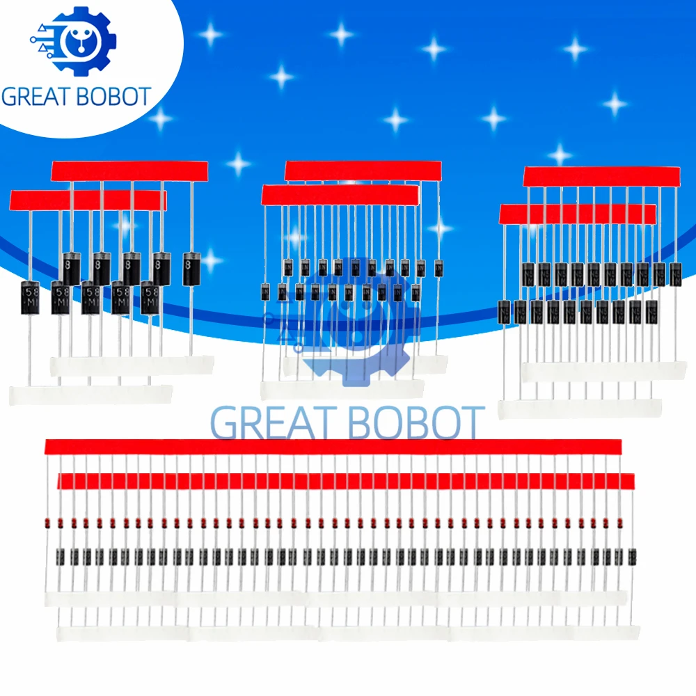 Juego de diodos Schottky de conmutación rápida BS, 8 valores diferentes, 1N4148 1N4007 1N5819 1N5399 1N5408 1N5822 FR107 FR207, 8 valores = 100 Uds.