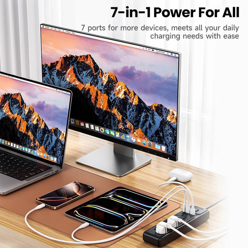 Toocki PD20W GaN tira de alimentación versátil 2500W Max toma Universal 3AC adaptador de enchufe UE Reino Unido EE. UU. toma de corriente Cable de extensión de 2M - imagen 3