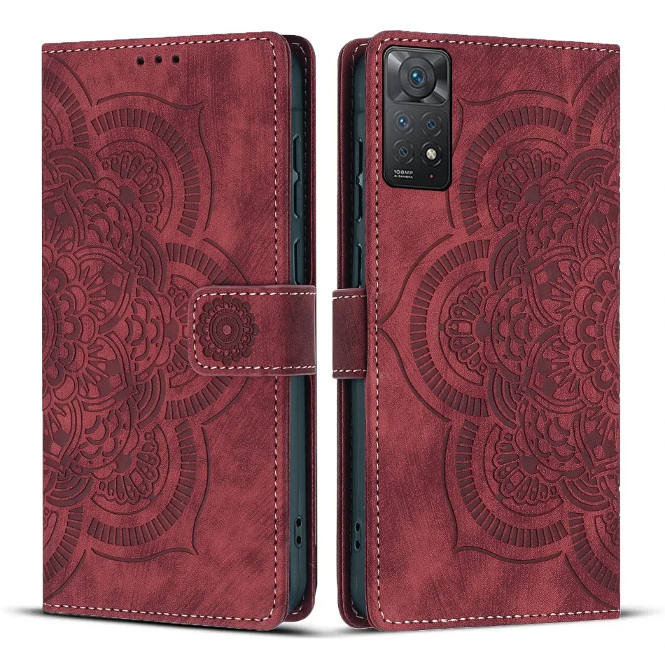Funda con tapa tipo billetera de cuero para Xiaomi Redmi 12 13 13C 14C A3 Note 11 11S 12 13 14 Pro 4G 5G funda de teléfono Mandala flor 5 colores