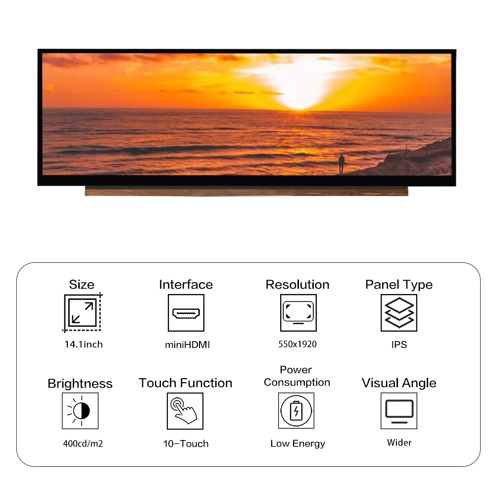 LESOWN-Monitor portátil asistido por ordenador 4K, 14,1 pulgadas, FHD, 1920x515, Panel LCD, barra larga estirada, módulo de pantalla ultraancho - imagen 5