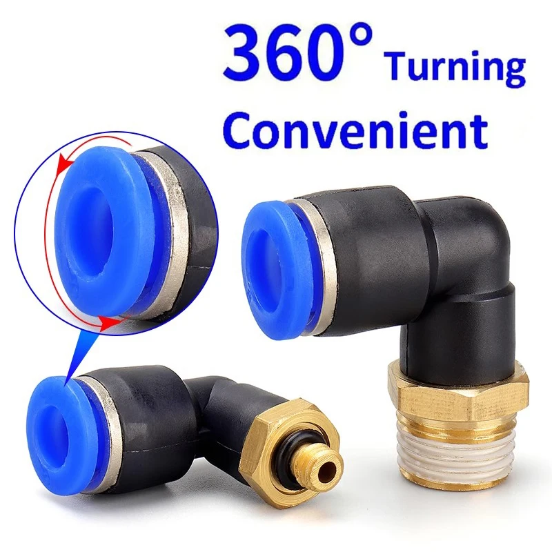 20/50/100 Uds conector de aire neumático PL 4 6 8 10 12mm rosca 1/8 1/4 "3/8" 1/2 "codo de tráquea accesorios de aire manguera conector rápido - imagen 3