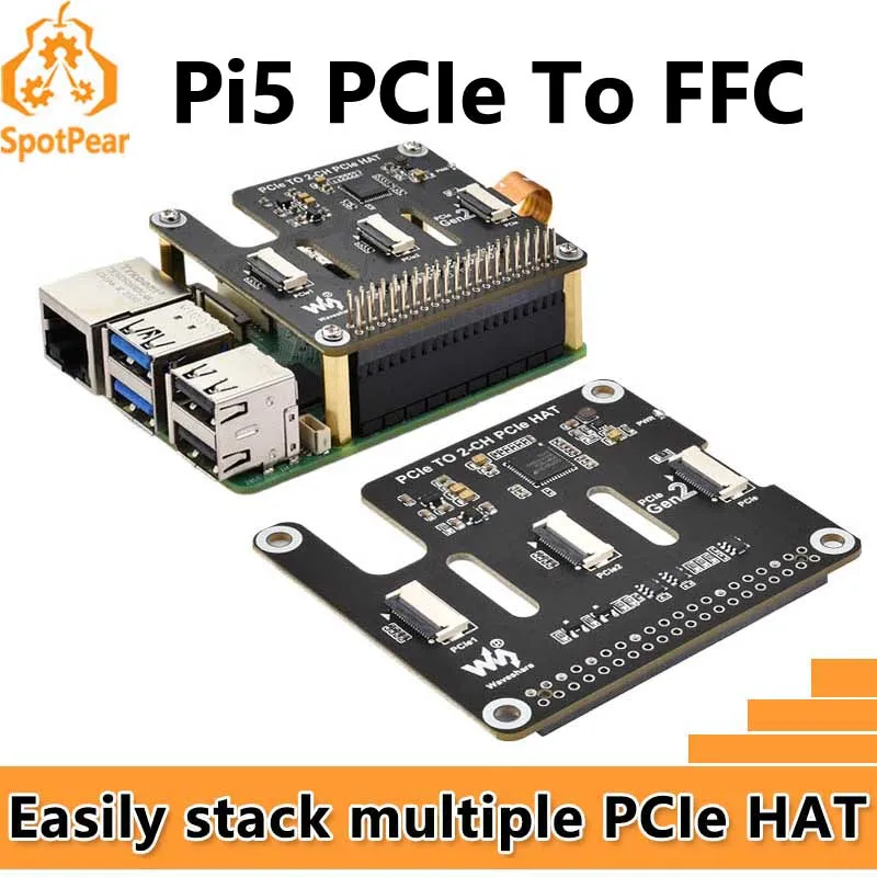 Raspberry Pi 5 PCIe a 2 canales PCIe FFC Dual PCIe HAT Board Pi5 Doble