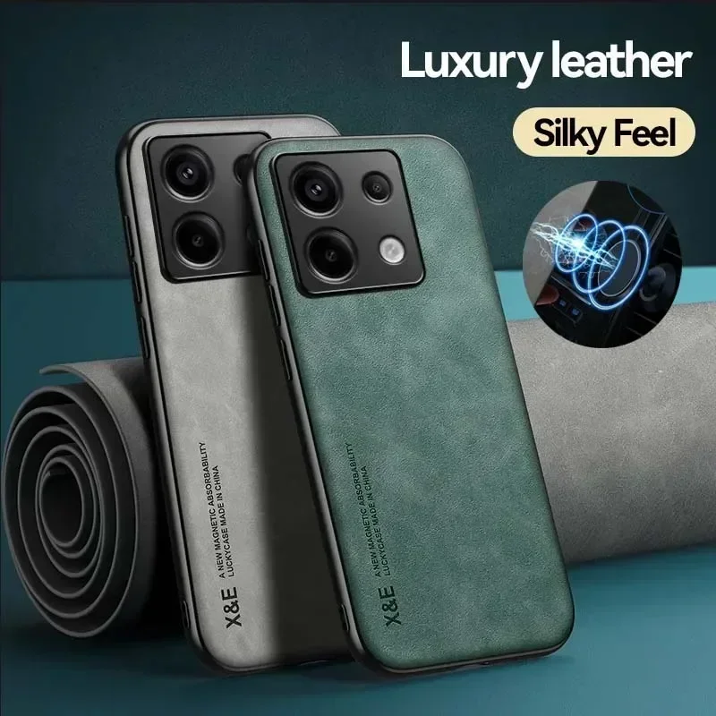 Funda de cuero de lujo para Redmi Note 14 13 Pro Plus Poco X6 X5 F5 F6 14T 13T Pro, funda con soporte de placa de Metal para coche - imagen 2