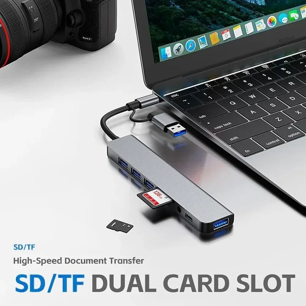 HUB USB 8 en 2 con lector de tarjetas divisor, puerto USB C, USB 3.0 / 2.0, lector de tarjetas divisor SD/TF, estación de acoplamiento - imagen 4