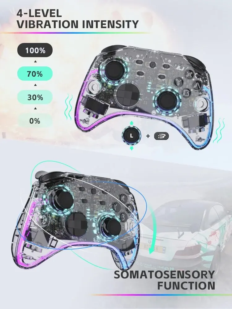 DATA FROG-mando inalámbrico LED transparente con conector para auriculares, luz RGB Compatible con interruptor OLED Steam - imagen 5