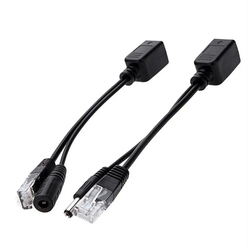 2 unids/set Kit de inyector y divisor PoE pasivo con conector adaptador de corriente CC de 5,5x2,1 Mm 12V-48V para cámara IP