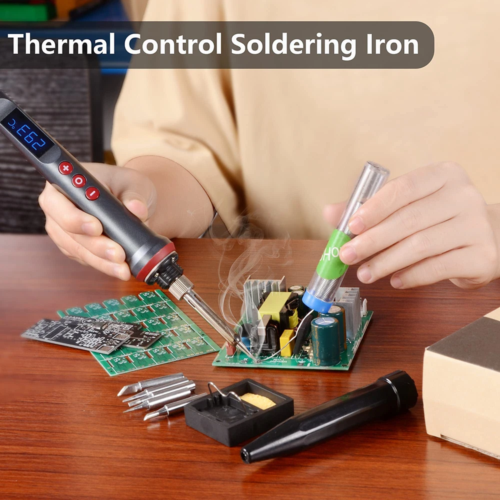 Kit de soldador eléctrico Digital de 90W, temperatura ajustable, 110V/220V, calentador de cerámica, soldadura con 4 puntas - imagen 5