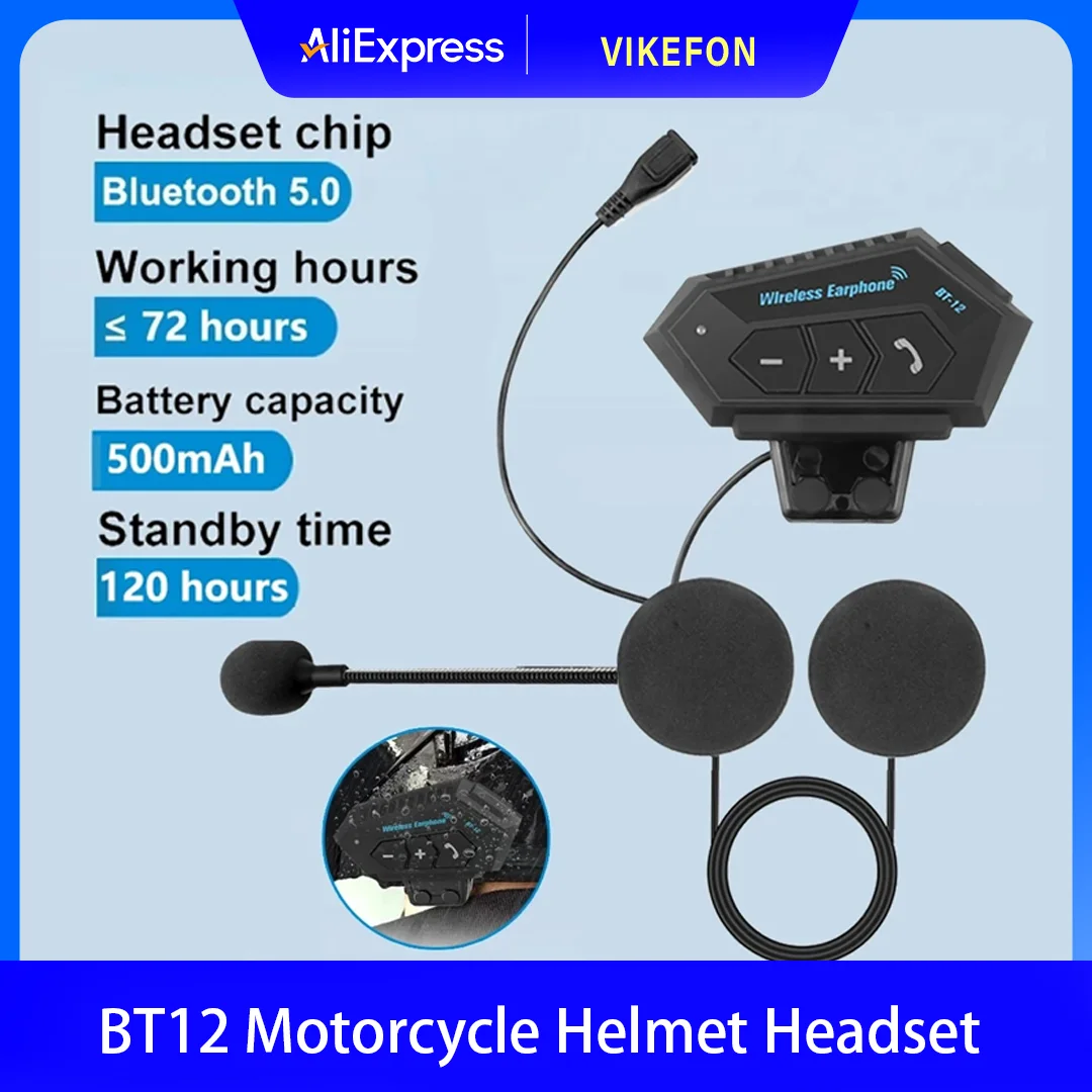 BT12 casco de motocicleta auriculares estéreo Bluetooth auriculares inalámbricos con micrófono manos libres reproductor de música para motociclista