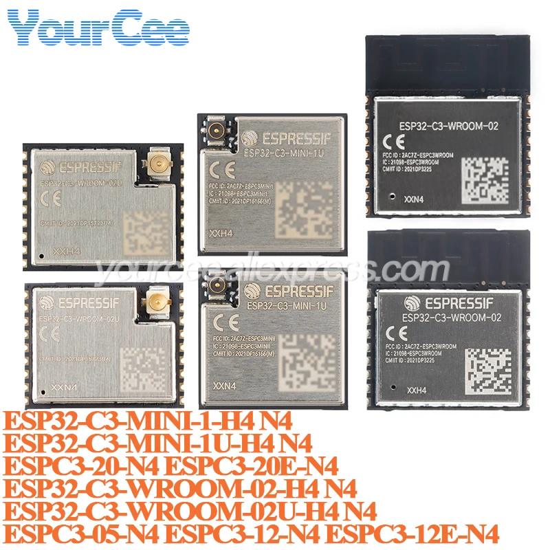 10 uds/1 unidad ESP32-C3-WROOM-02 02U H4 N4 ESP32-C3-MINI-1 ESPC3-20 ESP32 2,4 GHz BLE 5,0 WiFi módulo inalámbrico UART I2C I2S SPI Flash