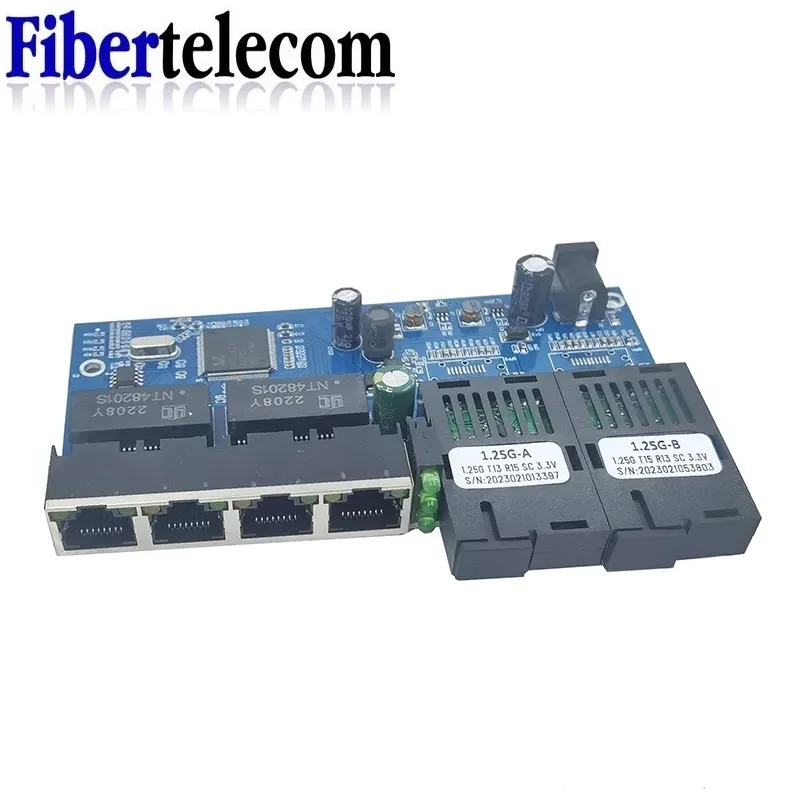 Conmutador POE inverso 4RJ45 2 fibra 2F4GE Gigabit Ethernet convertidor de medios puerto UTP de fibra óptica 10/100/1000M PCBA - imagen 5