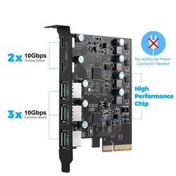 Tarjeta PCIe USB 3.2 Gen 2 – 20Gbps 5 Puertos (3x USB-A + 2x USB-C)