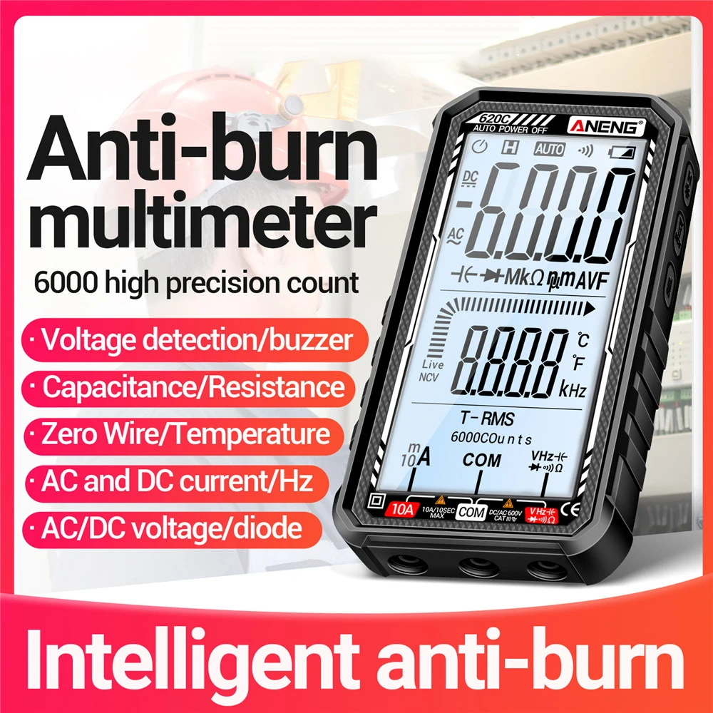 ANENG 620C 6000 recuentos multímetro Digital inteligente probadores de transistores medidor de capacitancia eléctrica Ohm diodo multímetro probador - imagen 3