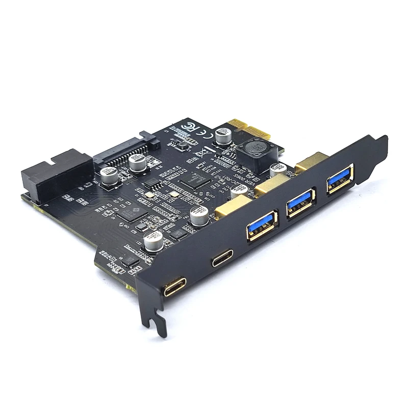 Adaptador PCI Express X1 a USB C + USB A con cabezal de 19 pines, alimentación SATA USB3.2 Gen2, placa PCI Express, tarjeta PCIe a USB 3,2 Gen2 de 5 Gb - imagen 5