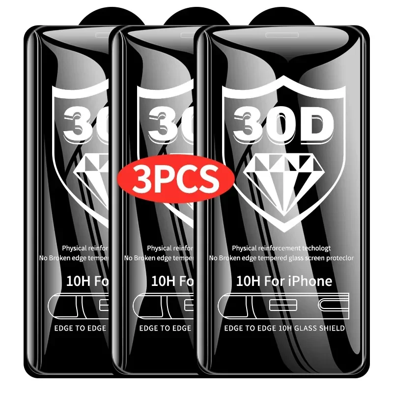 3 uds 30D Protector de pantalla de vidrio templado para IPhone 17 Air 13 14 11 15 16 Pro Max Plus 12 Mini XS XR X i17 película protectora de pantalla