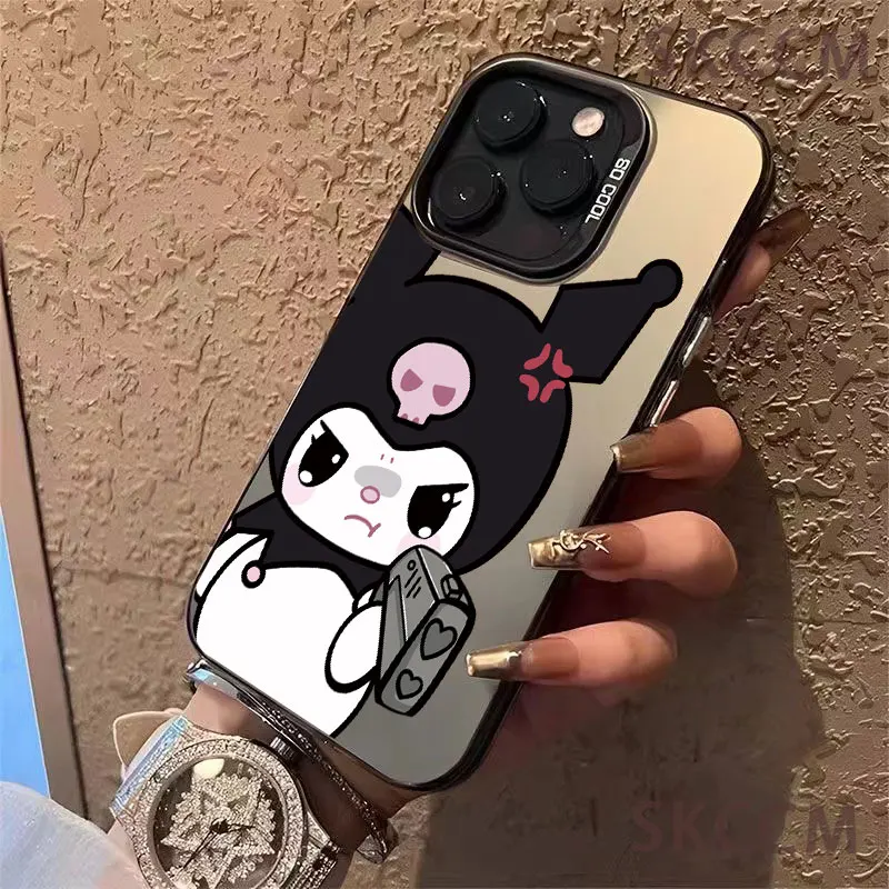 Sanrio Kuromi-funda de color plateado para iPhone, carcasa a prueba de golpes para modelos 16, 15, 14, 13, 12, 11 Pro Max, XR, XS, X, 7, 8 Plus, Y2K - imagen 3