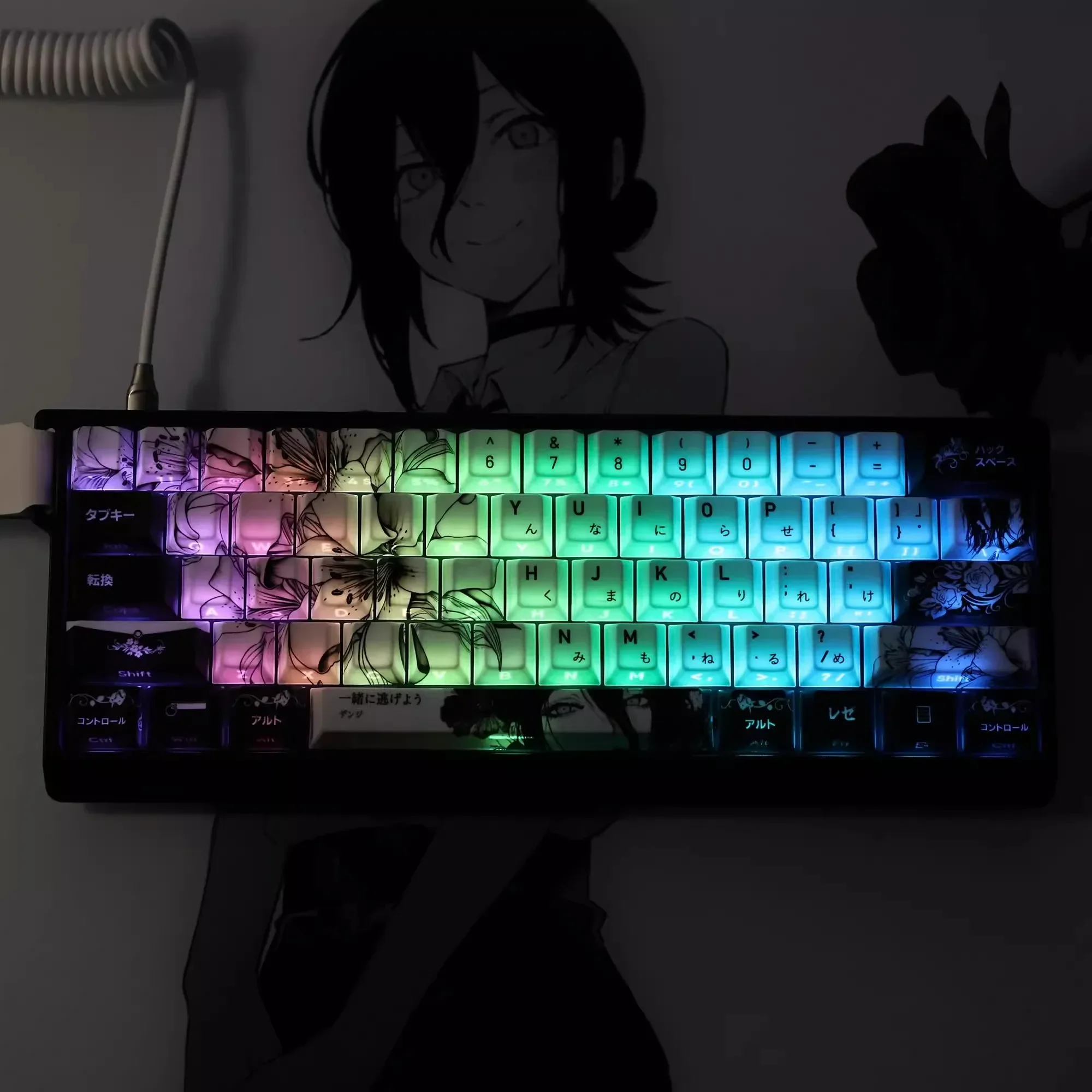 REZE-teclas con tema de Anime, color blanco y negro, perfil de cereza, sublimación de tinte PBT personalizada para teclado Mad 60he Aula Win60 Wooting60 - imagen 4