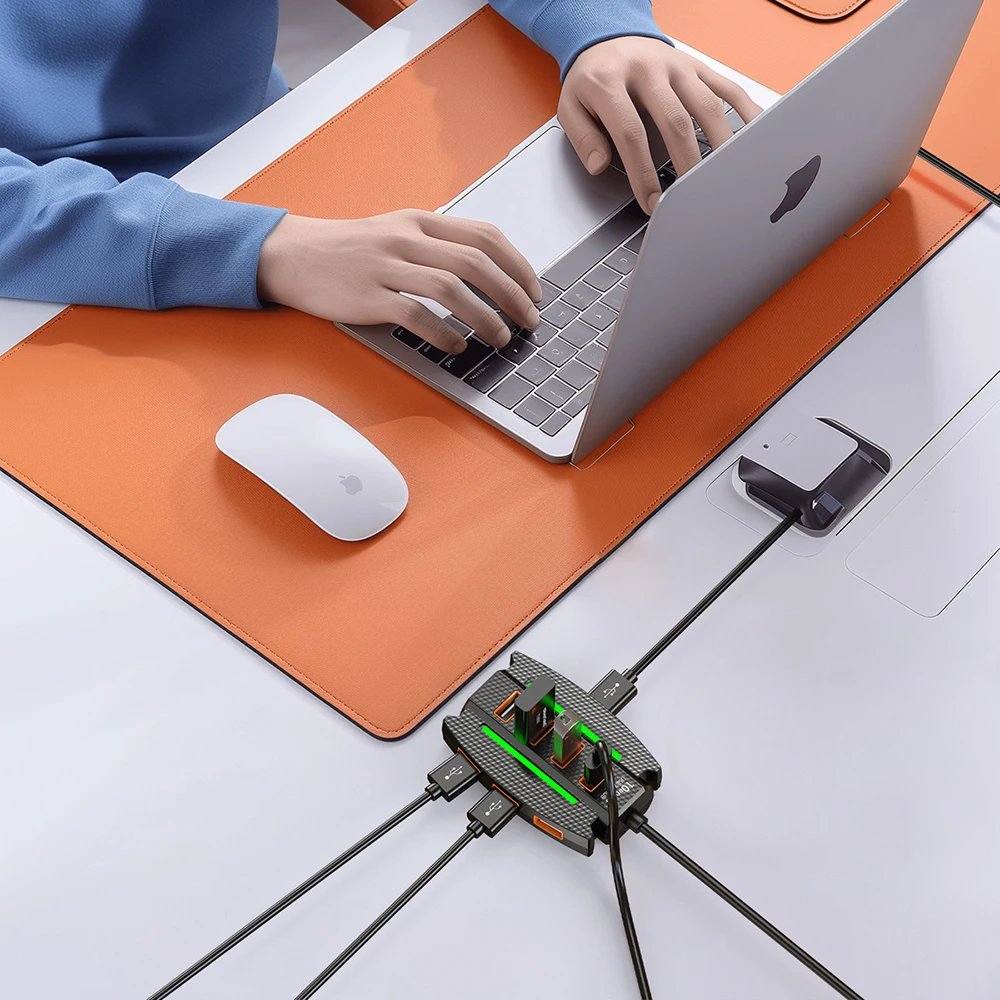 HUB USB con luz RGB, extensor divisor de Cable de 10 puertos, fuente de alimentación para ordenador portátil, convertidor de carga de teléfono, disco USB, ratón, teclado - imagen 5