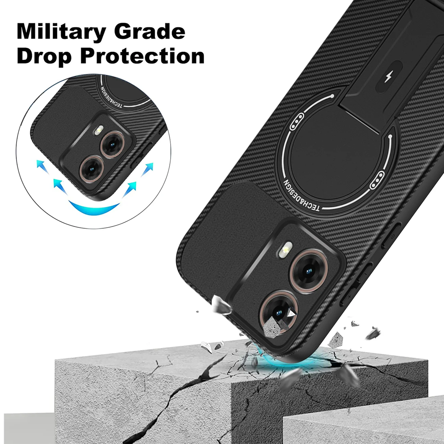 Funda magnética para Moto G85, soporte con patrón de fibra de carbono, protección militar contra caídas, cubierta a prueba de golpes para parachoques Motorola G85 - imagen 4