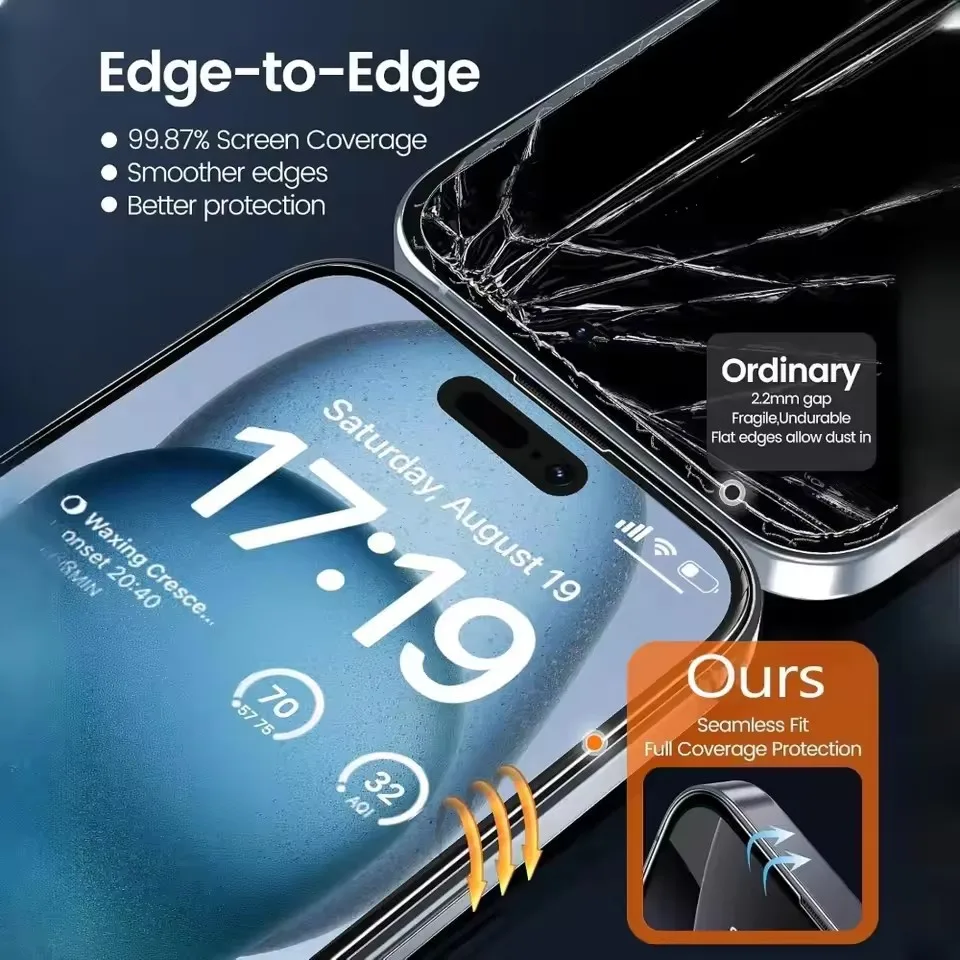 5 uds HD fácil de instalar vidrio templado sin polvo para iPhone 17 Pro Max 17 Air 17 Pro 16 Plus 15 14 11 XR SE Protector de pantalla - imagen 4