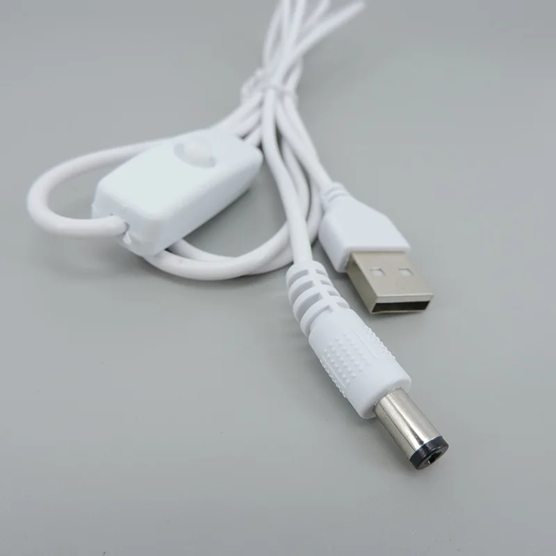 Cable de extensión macho USB de 5V CC a Cable macho de 5,5x2,1mm con botón de encendido/apagado Cable de interruptor fuente de alimentación carga 1,5 m