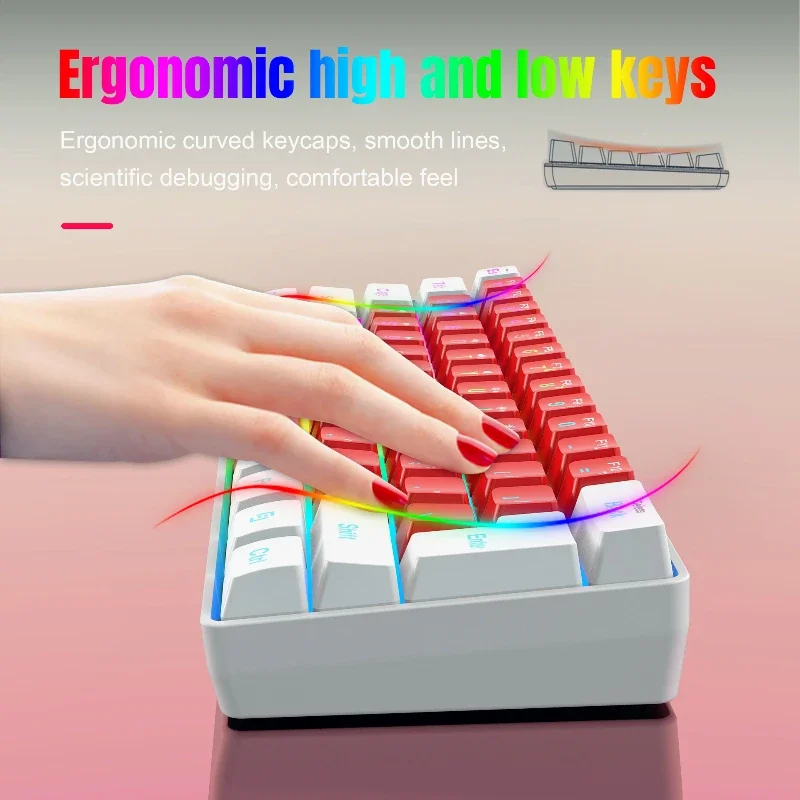 60% teclado RGB rojo y blanco para juegos, teclados usb, teclado gamer, pc, retroiluminado, 61 teclas, mini ordenador, teclado para el hogar y la Oficina - imagen 4