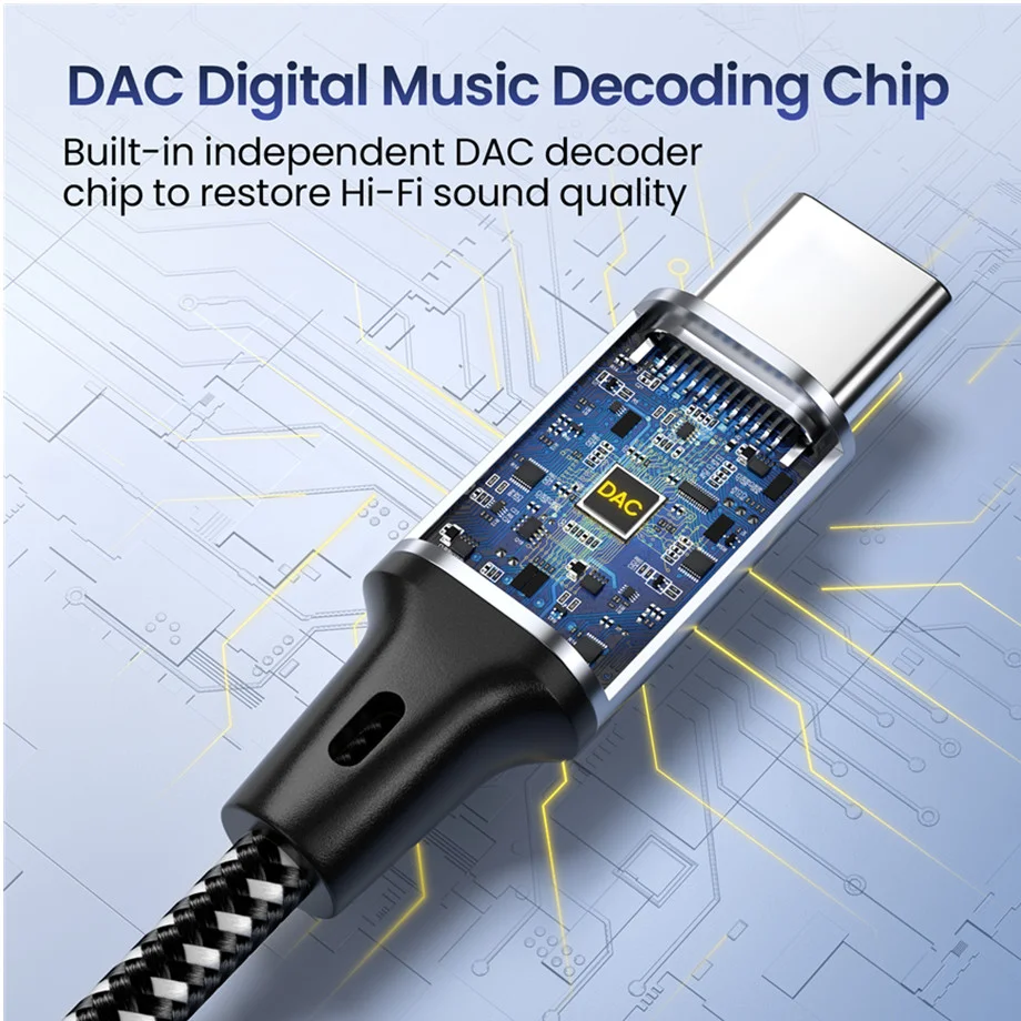 Adaptador de Audio DAC USB-C de 1m, 1,5 m, 2m, USB tipo C a conector auxiliar de 3,5 Mm para auriculares de teléfono, conector de Audio de sonido estéreo HIFI para coche - imagen 5