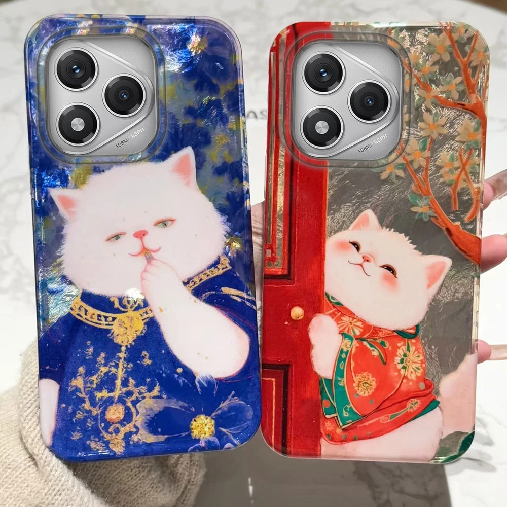 Para Honor 400 200 Pro 70 Migic6 7 5 Lite 90 Smart X9a X9c X9b X8b X8c X7c X8a X7b X6b Glitter Cat Floral funda dura para teléfono