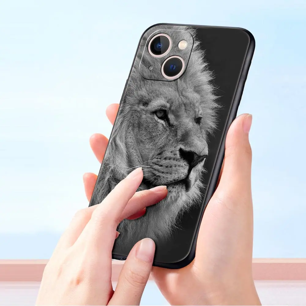 Funda de teléfono de lujo con animales salvajes de León para iPhone 13, 15, 14, 12 Mini 11 Pro MAX XR X SE XS 7 8 Plus, funda protectora negra de silicona - imagen 5